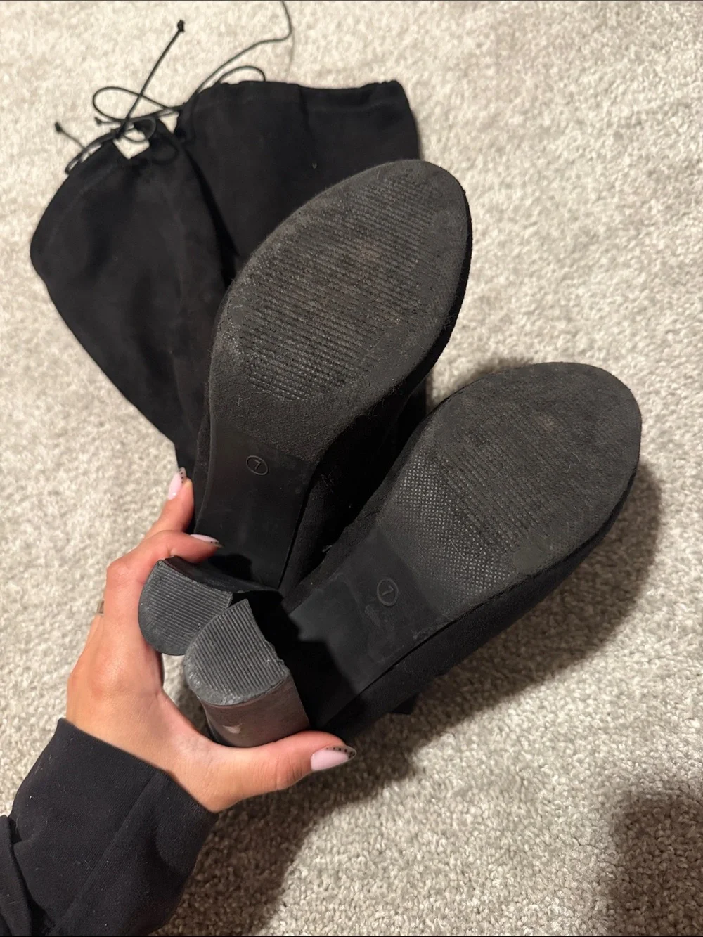 Black Over-the-Knee Suede Block Heel Boots